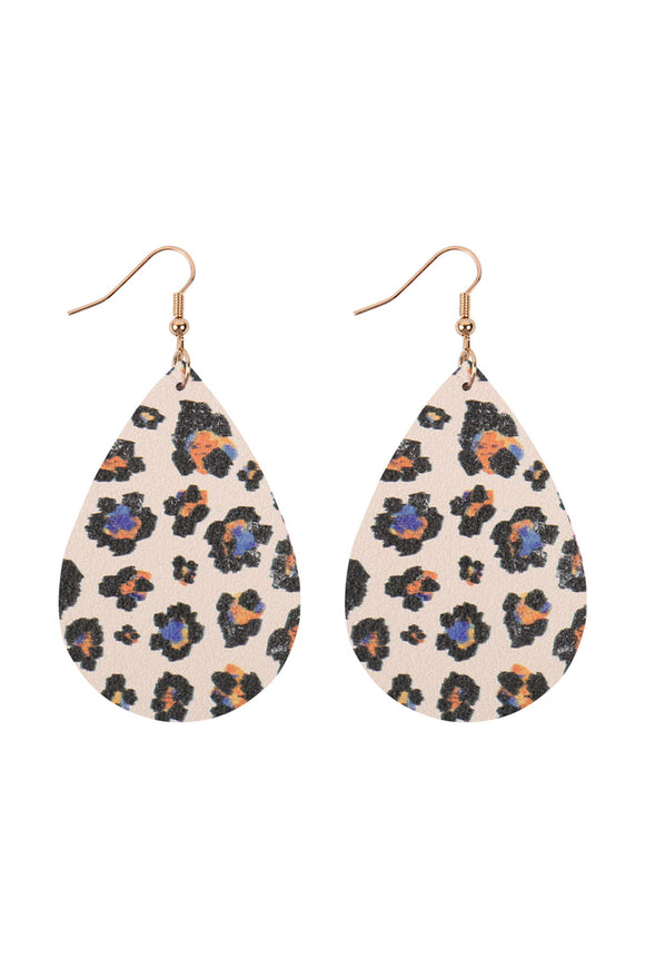 Faux leather cheetah dangle earrings