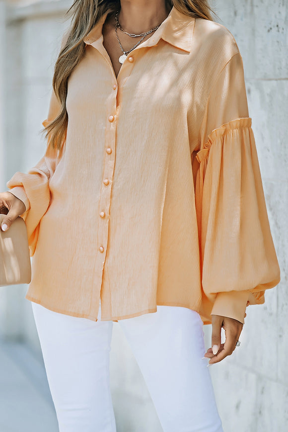 Orange Ruffled Bubble Sleeve Shirt